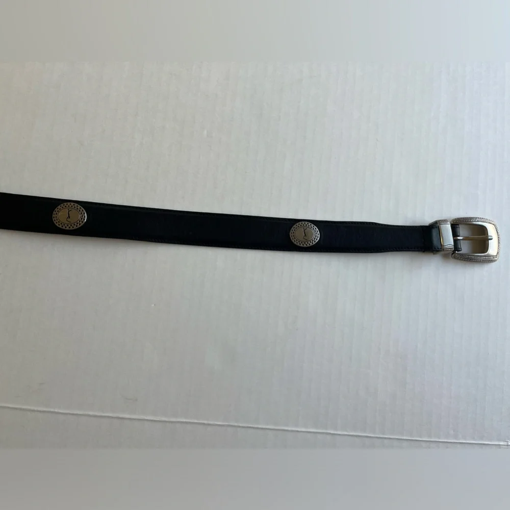 PGA TOUR Men’s Black Leather Silver Golf  Medallions Embellished Golf Belt